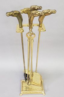 Vintage Five-Piece Figural Brass Horse Head Fire Tool Set