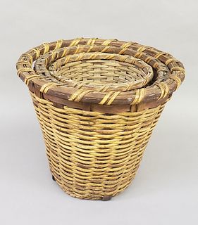 Set of Three Nesting Antique Rattan Woven Oyster Basket Measures, circa 1920s