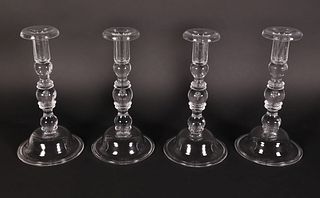 Set of Four Signed Steuben Crystal Candlesticks