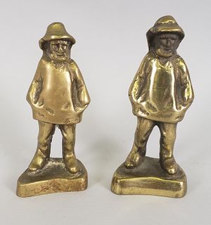 Pair of Vintage Brass Figural Old Salt Fisherman Doorstops