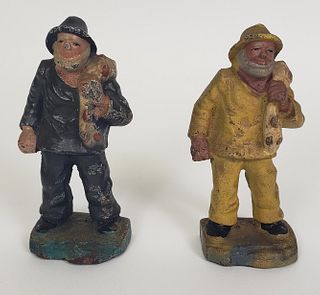 Pair of Vintage Cast Iron Old Salt Fisherman Doorstops or Bookends