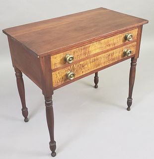 Antique Sheraton New England Tiger Maple Two Drawer Stand, 19th century
