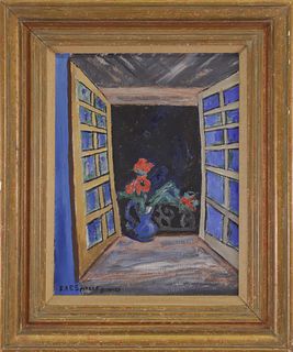 Francis AE Spitzer Oil on Canvas "Bouquet in a Doorway", circa 1967