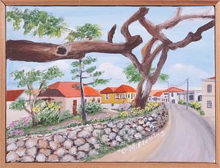 O. M. Fleming, Acrylic on Canvas "Caribbean Island Village Scene"