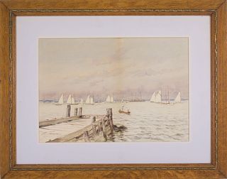 Watercolor Harbor Scene 1891