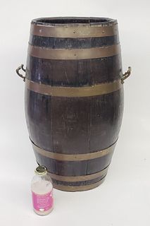 Antique English Oak Brass Bound Rum Barrel, 19th century