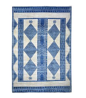 Denim Blue Hand Knotted Wool Peshawar Oriental Carpet