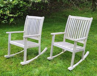 Pair of Vintage Teak Outdoor Patio Rocking Chairs