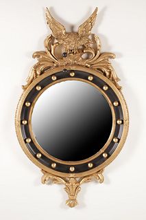 Gilt and Ebonized Federal Style Convex Mirror, 20th Century