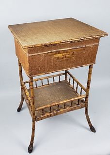 Antique/Vintage English Bamboo Lift Top Sewing Table