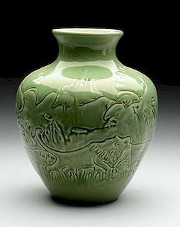 Green Redwing Pottery Studio Vase.