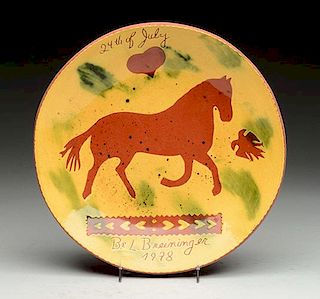 Breininger Redware Pottery Plate w/ Horse.