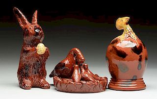 Lot Of 3: Breininger Redware Pottery Figures.