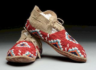 Pair of Plains Beaded Moccasins.