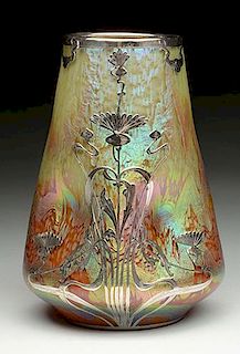 Loetz Silver Overlay Phanomen Vase.