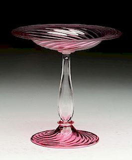 Steuben Compote Pink Swirl Clear Stem.