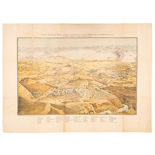 Mondragón, Manuel y Gómez, Justiniano. Panorama del Valle de México, 1910. Litografía  en color, 66 x 89.5 cm.