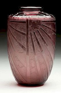 Schneider Purple Art Deco Acid Cutback Vase Signed.