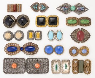ANTIQUE / VINTAGE RHINESTONE AND OTHER METAL BELT OR DRESS BUCKLES, LOT OF 16