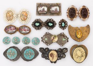ANTIQUE / VINTAGE ART NOUVEAU AND OTHER METAL BELT / DRESS BUCKLES AND ACCESSORIES, LOT OF 15