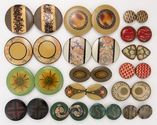 ANTIQUE / VINTAGE ART DECO AND OTHER CELLULOID-FRONT BELT OR DRESS BUCKLES, LOT OF 16