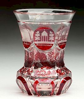 Bohemian Ruby Cut Glass Goblet.