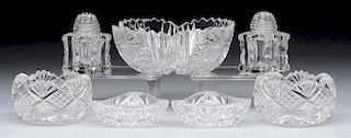 Lot Of 7: Cut Glass Dishes & Salt Shakers.