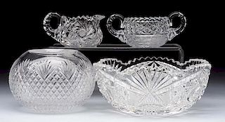 Lot of 4: Cut Glass Bowls, Creamer & Sugar Bowl.