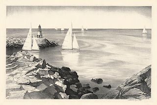 Original Wengenroth Lithograph - Race at Rockport, 1966.