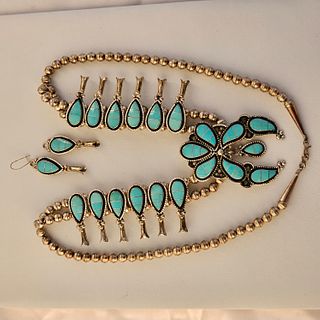 Navajo Sterling Silver, Turquoise Jewelry Suite - Dion Lowsayatee