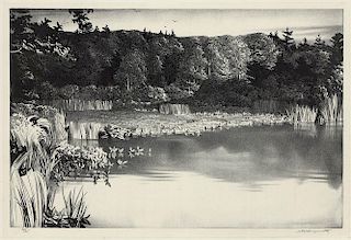 Original Wengenroth Lithograph - Quiet Pond, 1946.