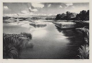Original Wengenroth Lithograph - Lonely River, 1953.