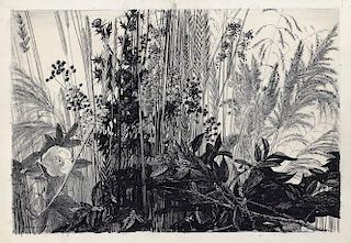 Original Wengenroth Drybrush drawing - Roadside Garden, 1965.
