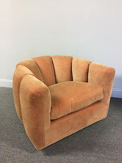 Midcentury Upholstered Cloud Back Swivel Chair.