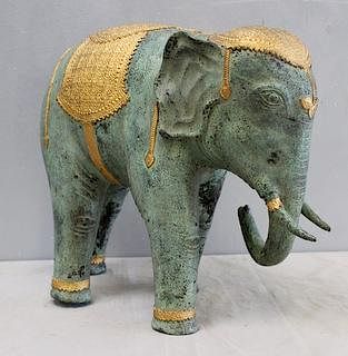 Patinated and Gilt Bronze Elephant.