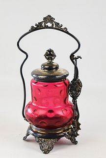 CRANBERRY GLASS PICKLE CASTER 