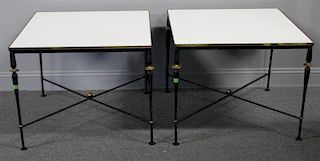 Pair of  Art Deco Style Iron & Marble End Tables