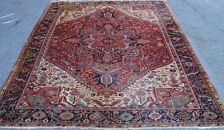Antique And Finely Woven Roomsize Heriz Carpet.