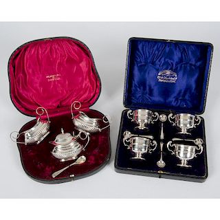 English Sterling Condiments Sets in Original Cases