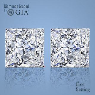 4.02 carat diamond pair, Princess cut Diamonds GIA Graded 1) 2.01 ct, Color E, VS1 2) 2.01 ct, Color F, VS2. Appraised Value: $151,400 