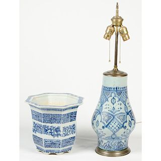 Chinese Octagonal Jardiniere and Oriental Stoneware Jar