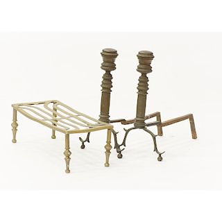 Federal-style Brass Andirons and Footman