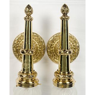 Cast Brass Wall Sconces with Frosted Shades