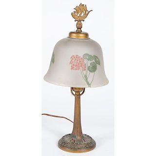 Reverse Painted Lamp with Painted Metal Base