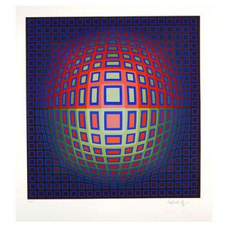 Victor Vasarely (1908-1997), "Blue Composition" Hand Signed Limited Edition Serigraph with Letter of Authenticity.