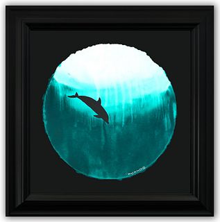 Wyland- Original Watercolor Painting on Deckle Edge Paper "Dolphin Swim in Green"