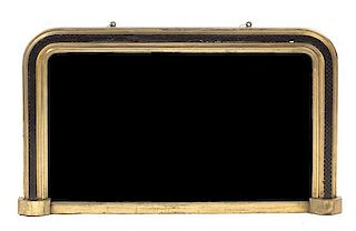 A Gilt and Black Lacquered Over Mantel Mirror, Height 23 x width 39 1/2 inches.