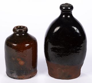 AMERICAN EARTHENWARE / REDWARE BOTTLES, LOT OF TWO