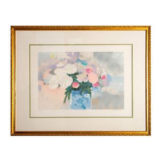 Martin Broadbent, Signed Color Lithograph, Pink Bouquet