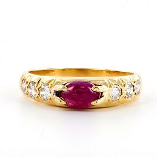 Dainty 20K Yellow Gold, Diamond, and Ruby Cab Ring